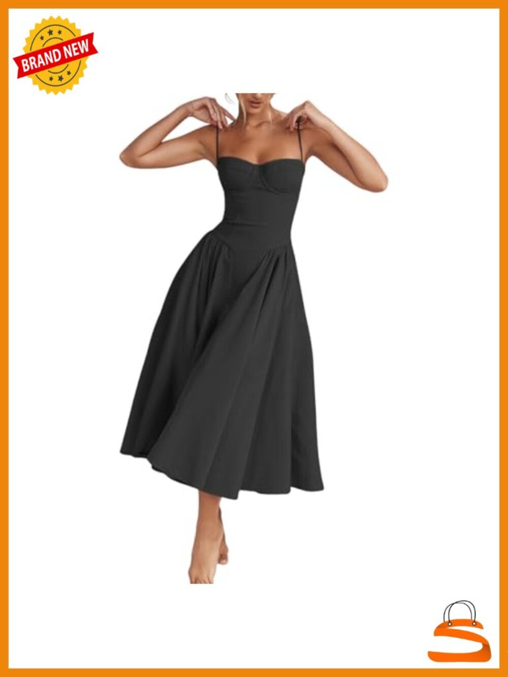 Elegant Spaghetti Strap Midi Dress Flowy Pleated Hem Corset Bustier
